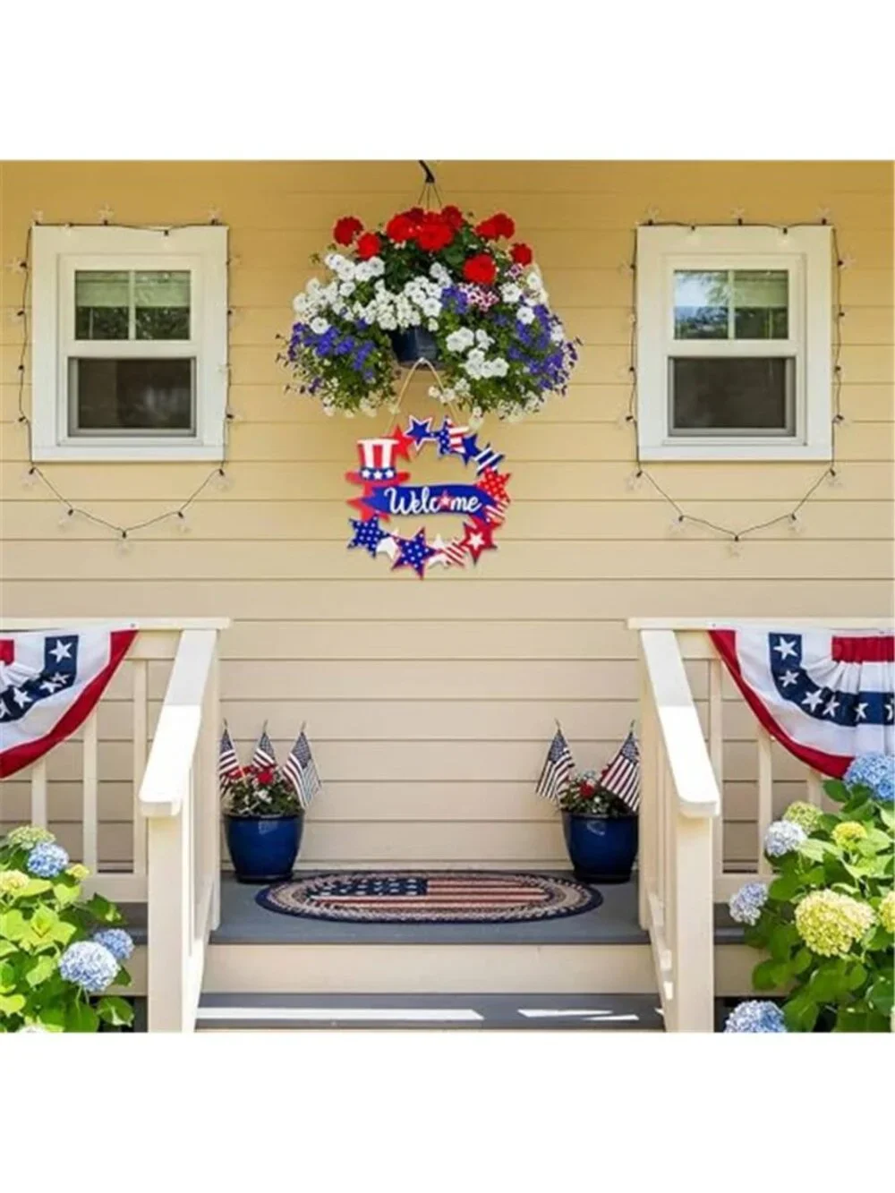 4th of July Americana Star Wreath Red Patriotic Welcome Wreath Door Hanging